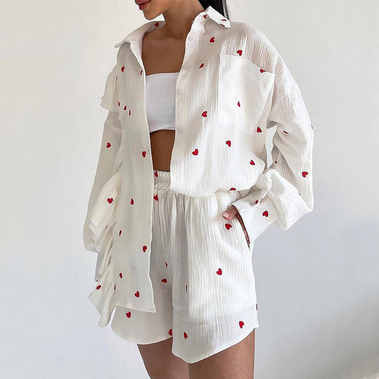 Women's Heart Printing Shorts Leisure Suit